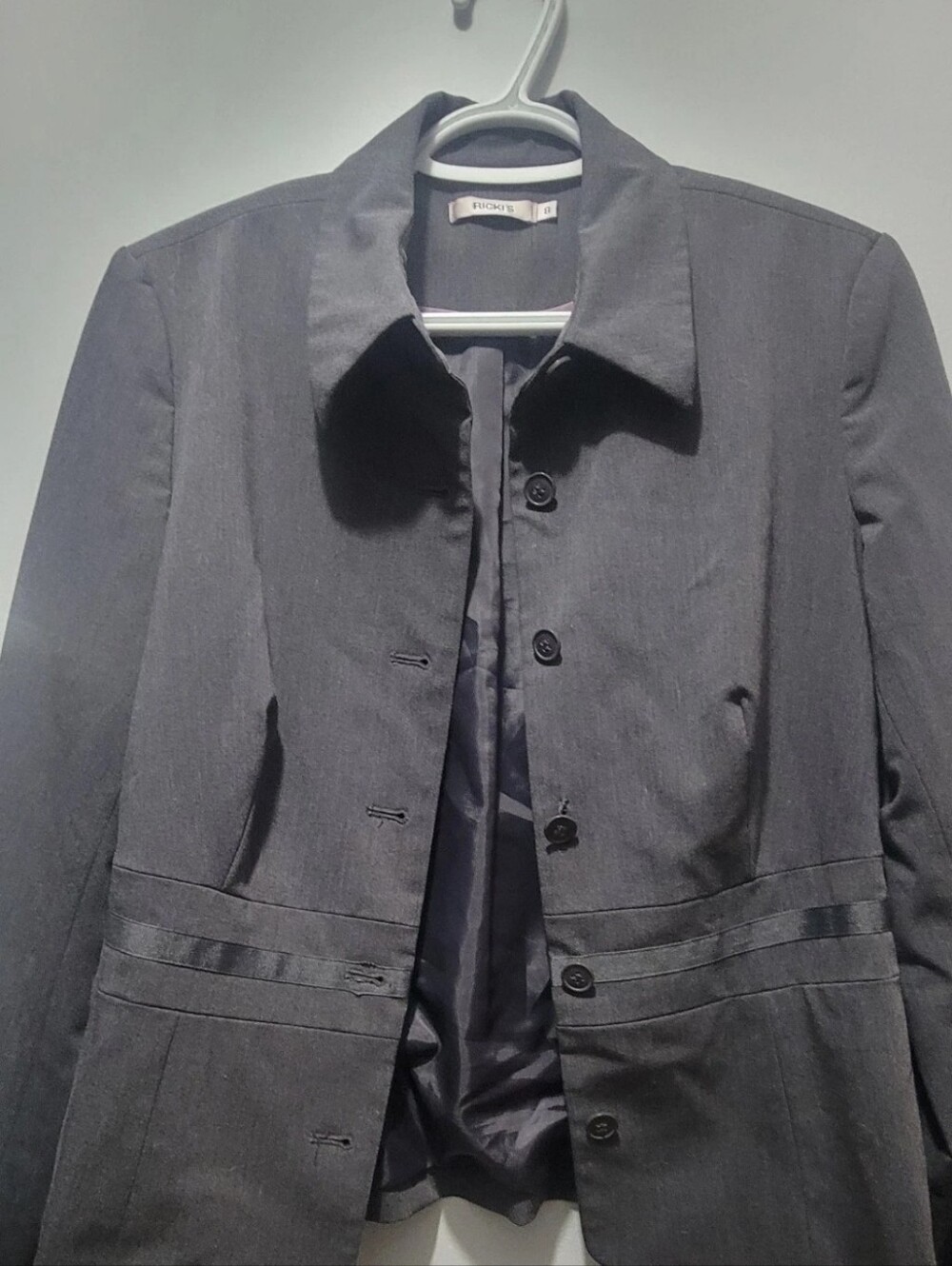 Ricki’s Size 8 Charcoal Grey Fitted Blazer Button Front Office Jacket (1032)